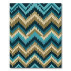 Teal and Tan Zigzag Geometric Stripe Rug