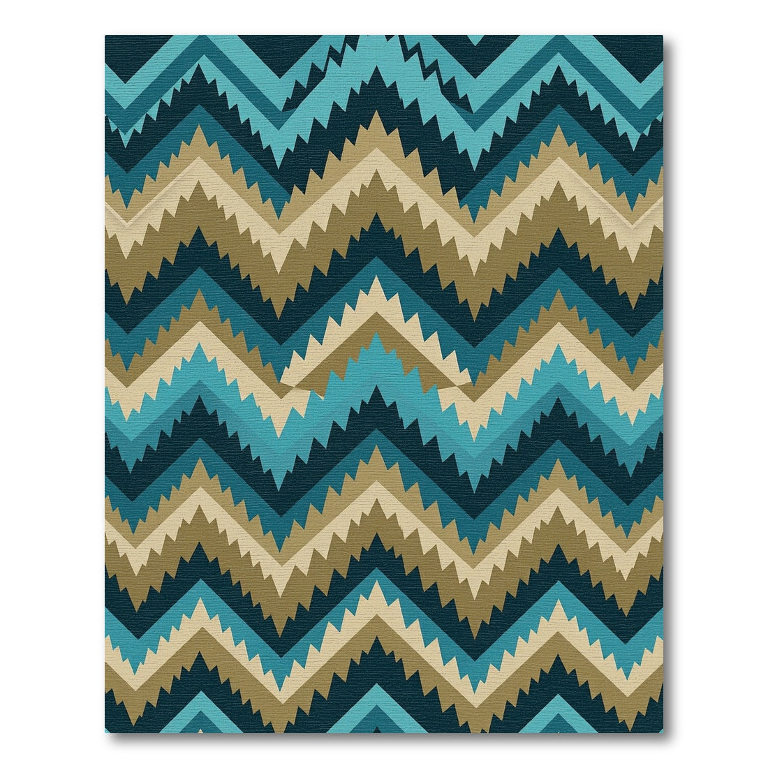 Teal and Tan Zigzag Geometric Stripe Rug