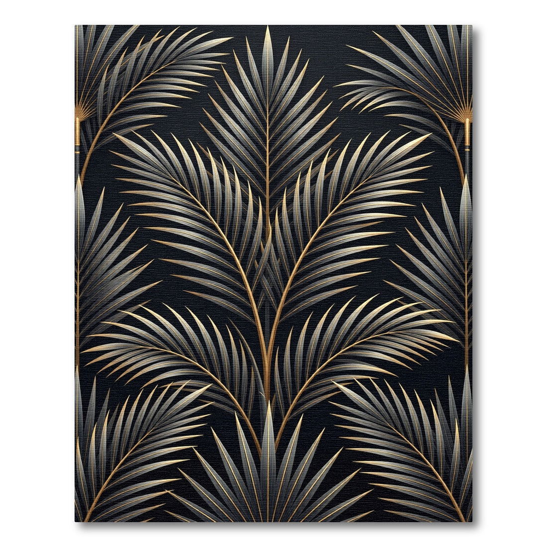 Elegant Gold Palm Leaf Art Deco Rug