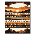 Earthy Sunset Ancient Petroglyph Layered Landscape Rug