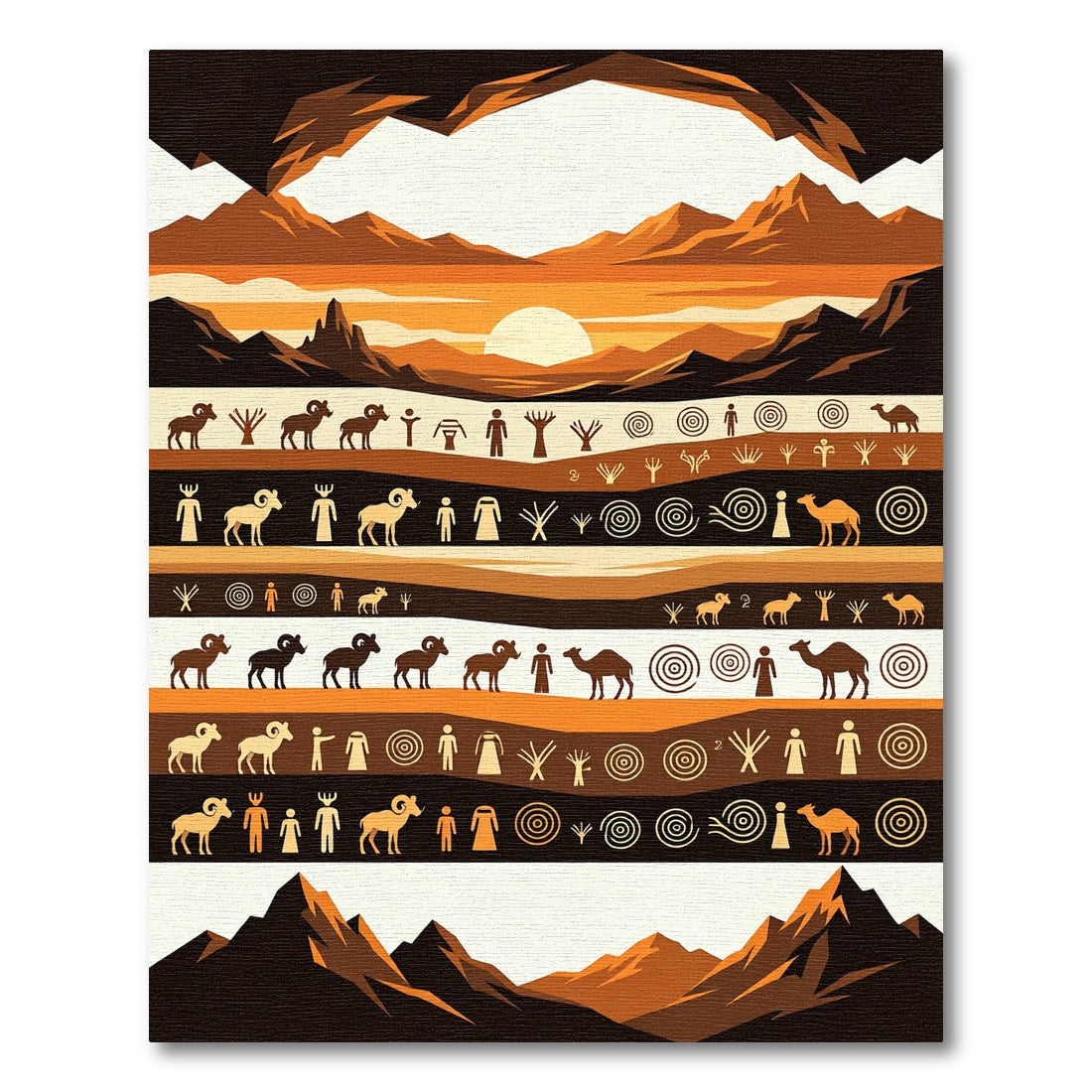 Earthy Sunset Ancient Petroglyph Layered Landscape Rug