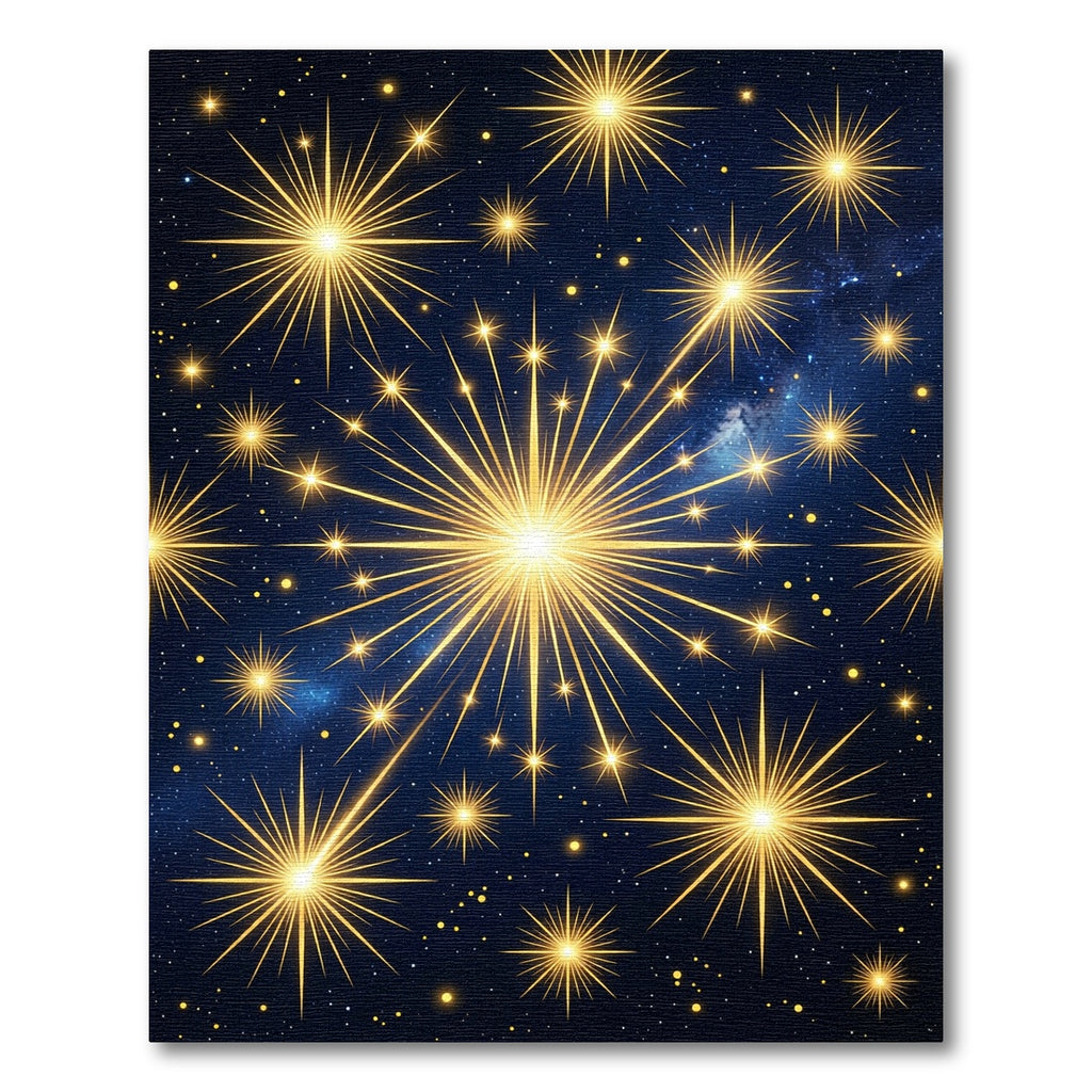 Radiant Golden Starburst Night Sky Rug
