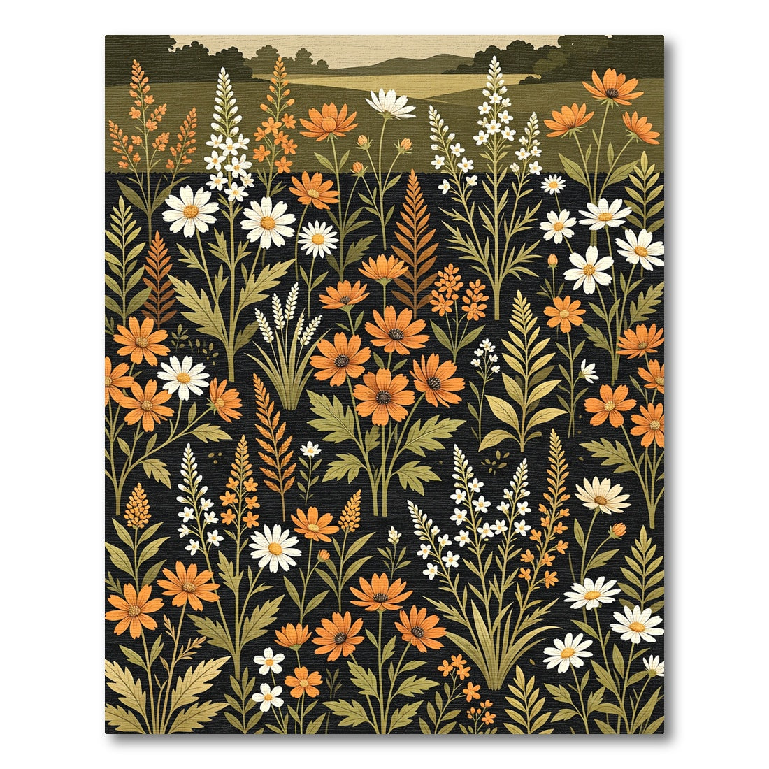 Wildflower Meadow Orange White Black Rug