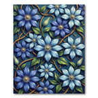 Elegant Blue Clematis Floral Rope Wallpaper Rug