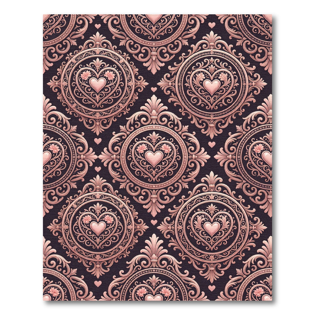 Rose Gold Heart Damask Medallion Rug