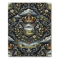 Ornate Gold Crown Crest Landscape Rug