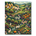 Whimsical Rabbit Farm Meadow Landscape Rug
