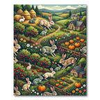 Whimsical Rabbit Farm Meadow Landscape Rug