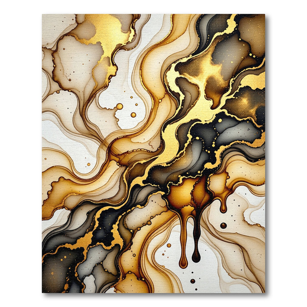 Abstract Gold and Black Fluid Wave Rug
