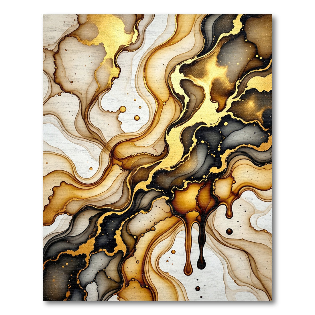 Abstract Gold and Black Fluid Wave Rug