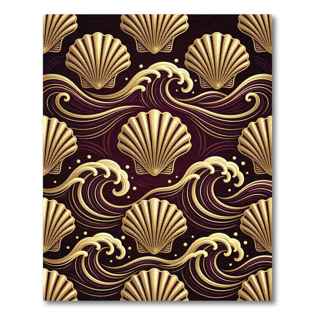 Art Deco Gold Shell and Wave Rug