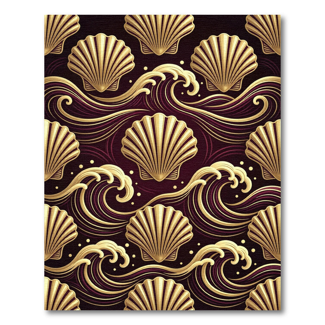 Art Deco Gold Shell and Wave Rug