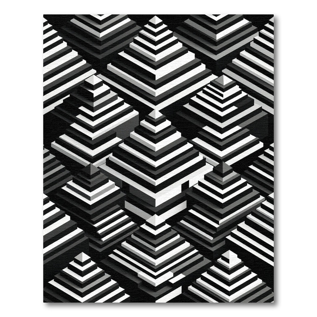 Monochrome Geometric Pyramid Step Art Rug