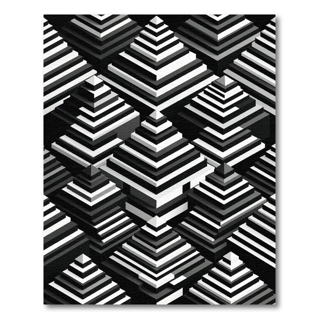 Monochrome Geometric Pyramid Step Art Rug