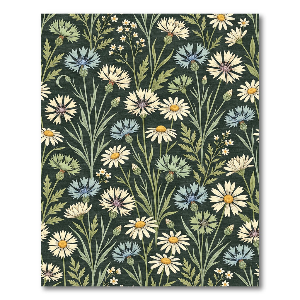 Botanical Meadow Wildflower Dark Green Rug