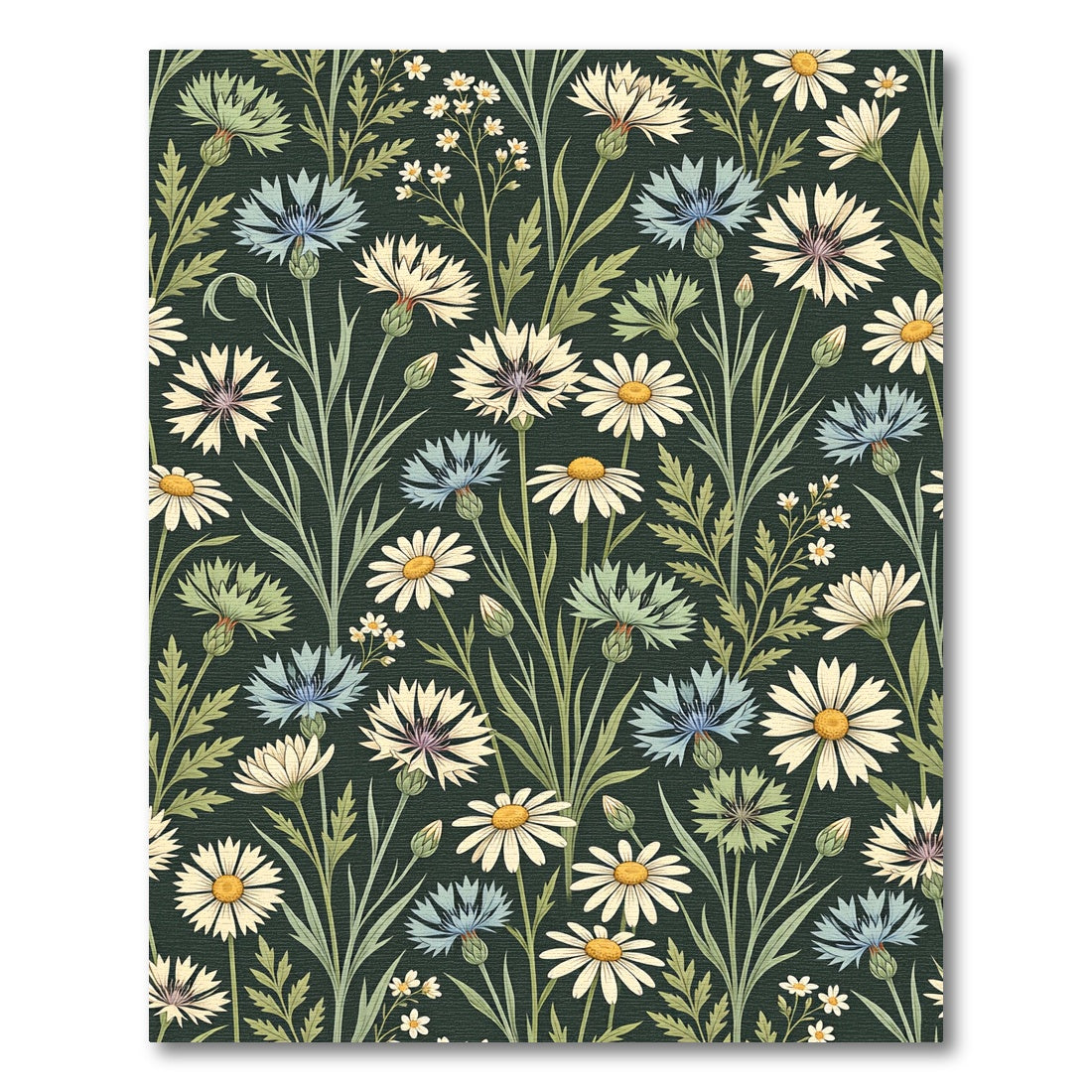 Botanical Meadow Wildflower Dark Green Rug