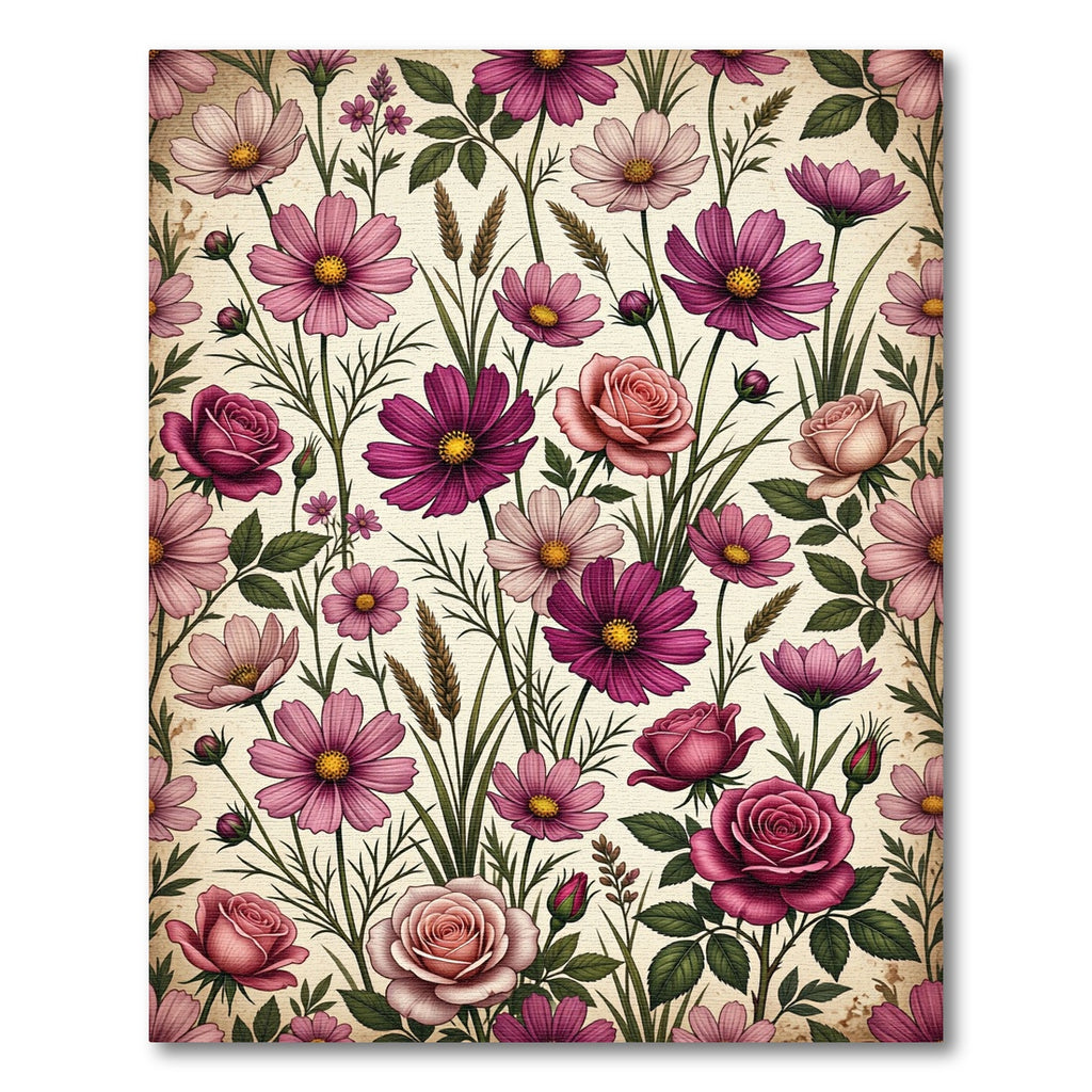 Vintage Pink Cosmos and Rose Meadow Rug