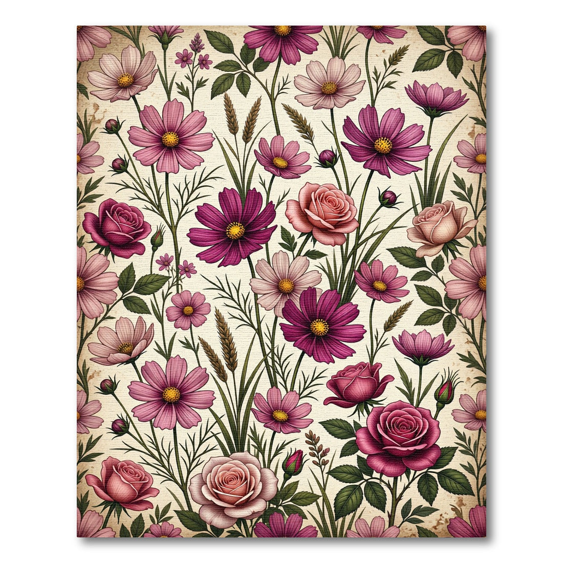 Vintage Pink Cosmos and Rose Meadow Rug