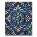 Ethereal Navy Blue Rose Acanthus Medallion Rug