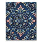 Ethereal Navy Blue Rose Acanthus Medallion Rug