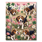 Playful Beagle Puppy Floral Meadow Rug