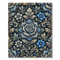 Elegant Blue Rose Damask Floral Rug