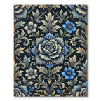Elegant Blue Rose Damask Floral Rug