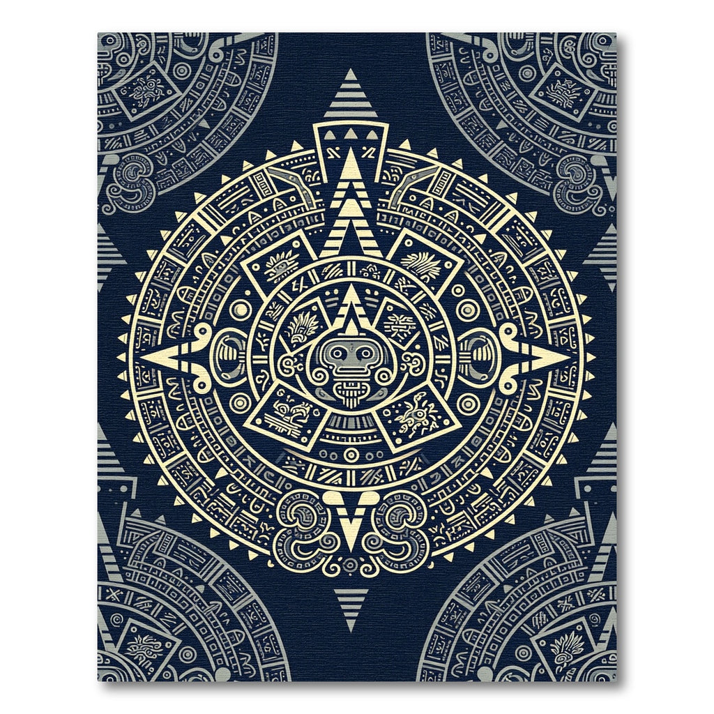 Aztec Celestial Gold Navy Sun Disc Rug