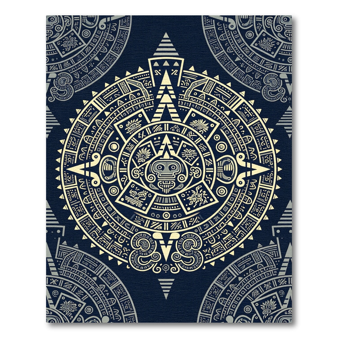 Aztec Celestial Gold Navy Sun Disc Rug