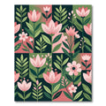 Botanical Pink Floral Dark Green Geometric Rug