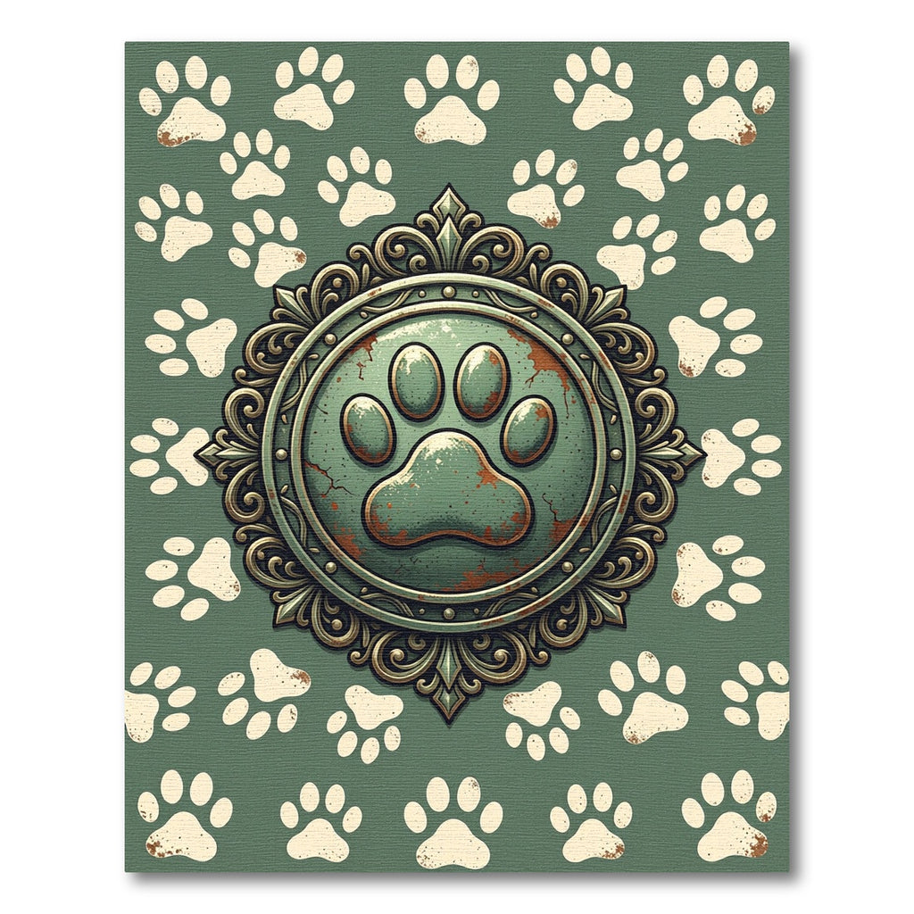 Distressed Sage Paw Embellished Medallion Rug