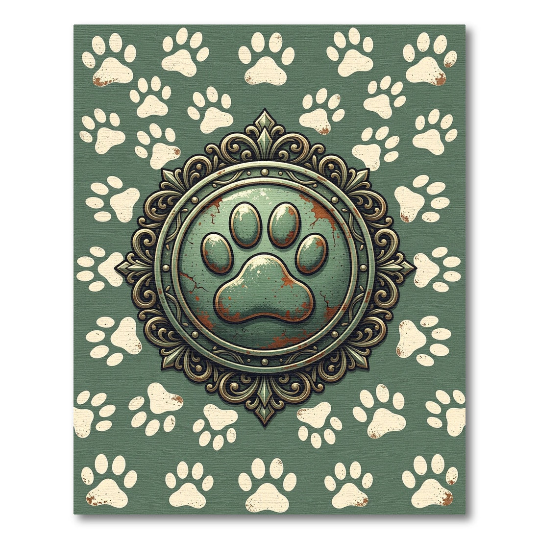 Distressed Sage Paw Embellished Medallion Rug