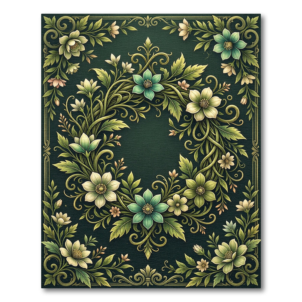 Botanical Sage Green Floral Wreath Rug