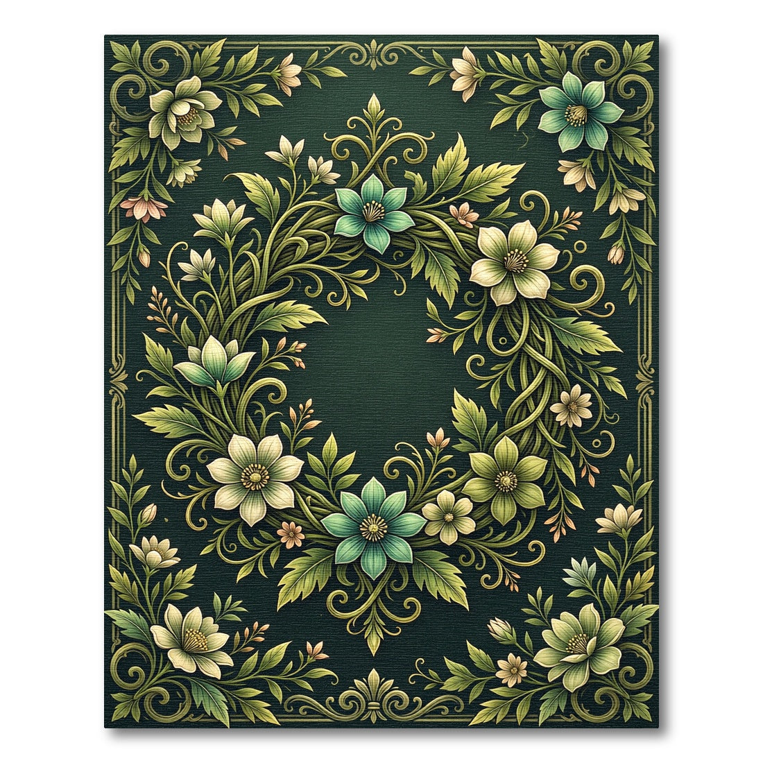 Botanical Sage Green Floral Wreath Rug