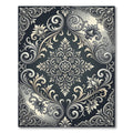 Elegant Charcoal Silver Damask Scroll Rug