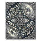 Elegant Charcoal Silver Damask Scroll Rug