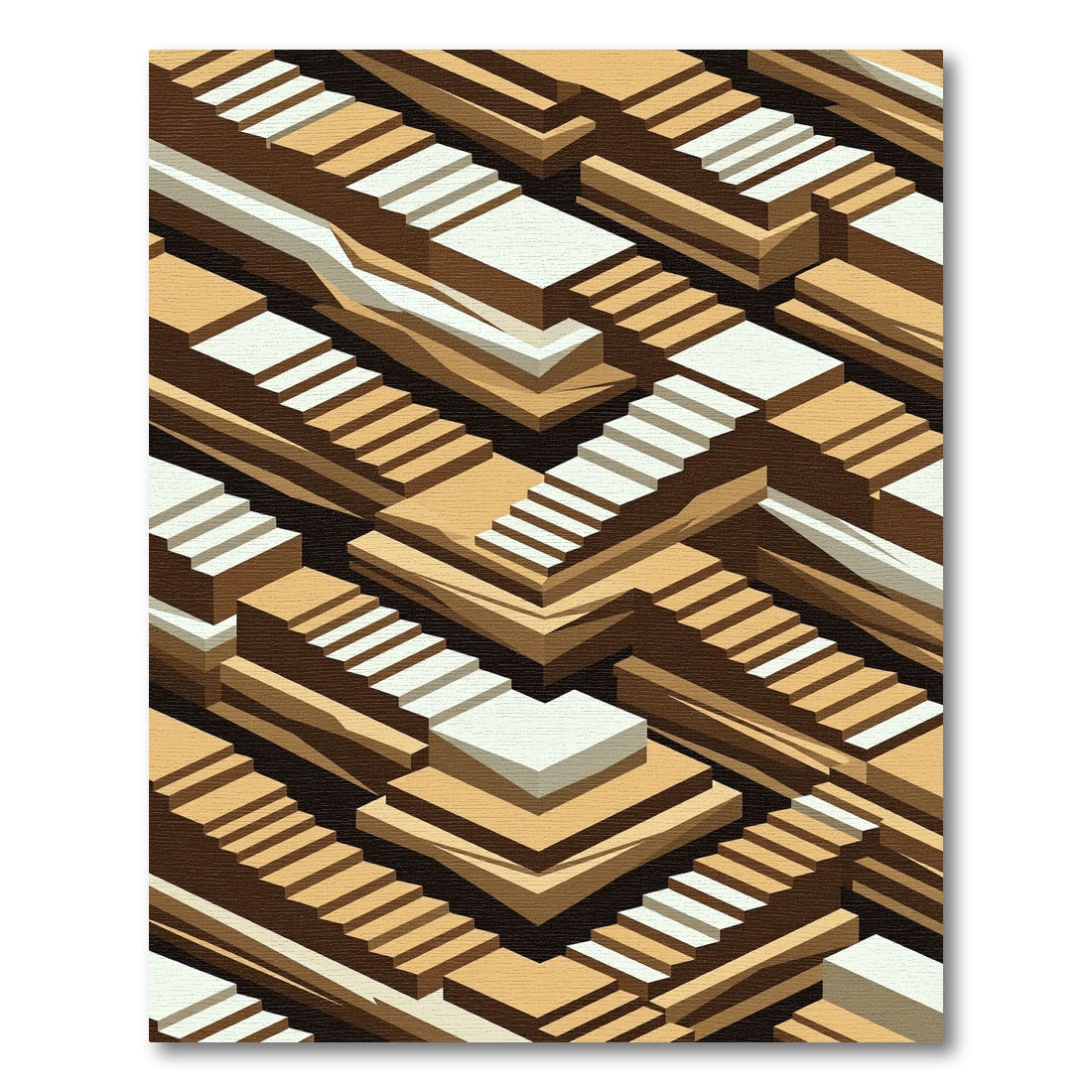 Brown White Abstract Architectural Steps Rug