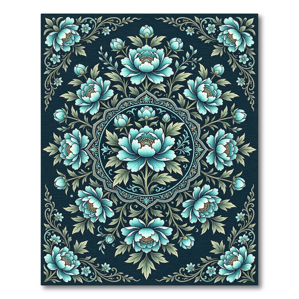 Elegant Teal Floral Medallion Symphony Rug