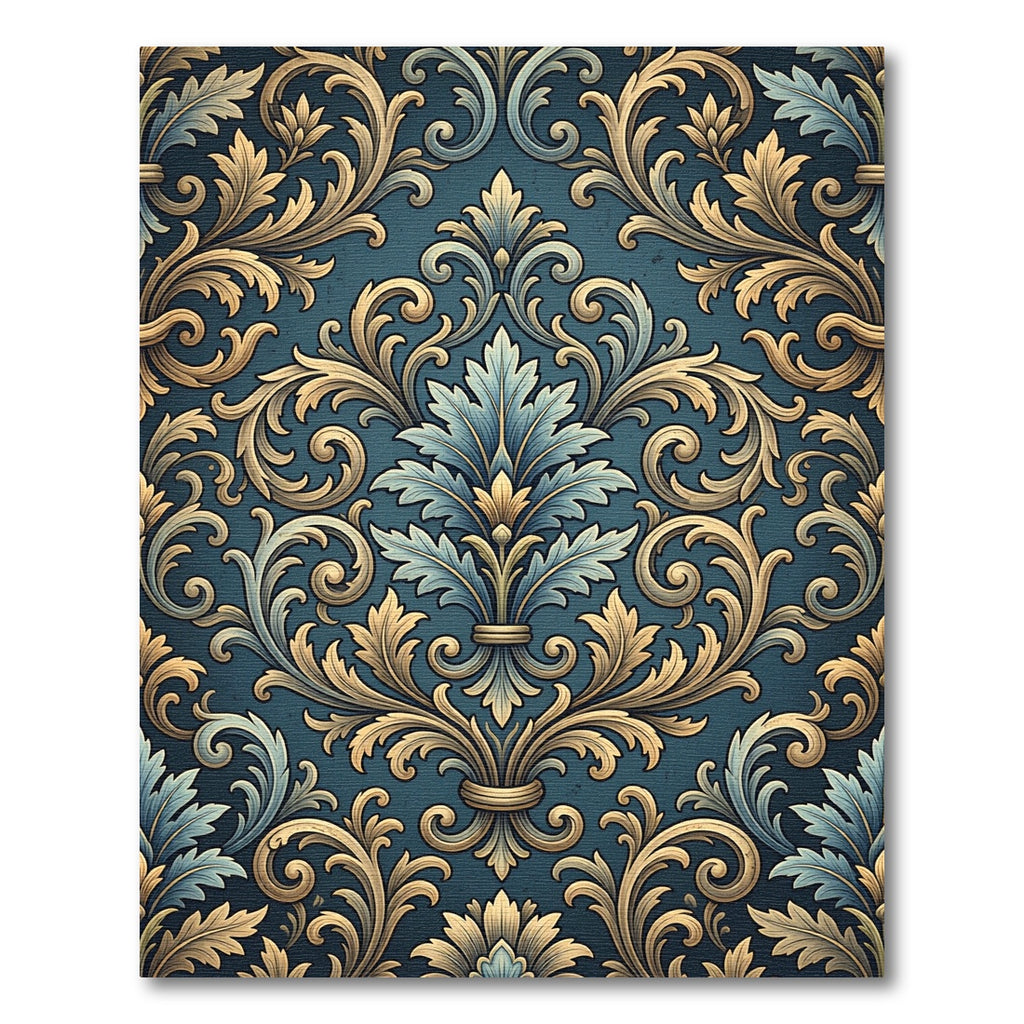 Ornate Teal Gold Acanthus Scroll Rug