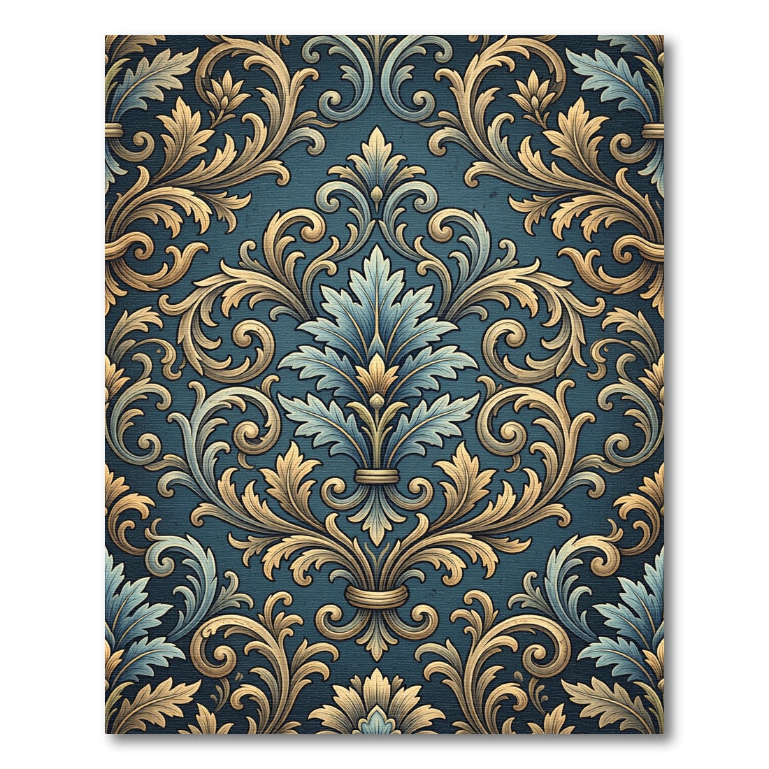 Ornate Teal Gold Acanthus Scroll Rug
