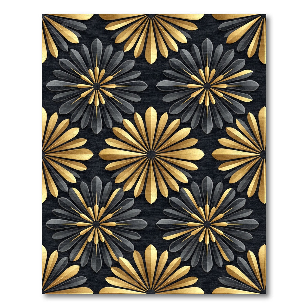Black and Gold Art Deco Floral Rug