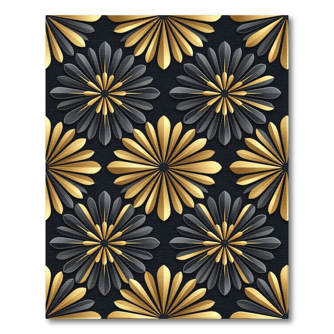 Black and Gold Art Deco Floral Rug