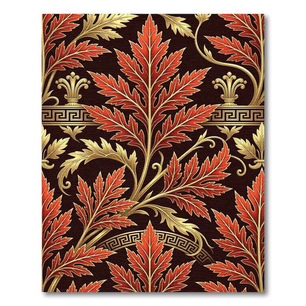 Golden Acanthus Leaves Crimson Scroll Rug