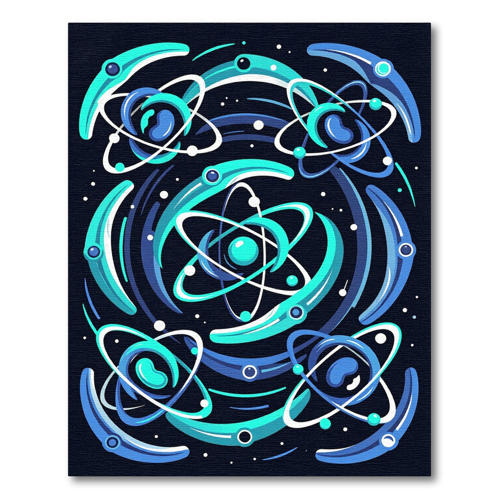 Deep Blue Atomic Orbit Cluster Rug