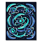Deep Blue Atomic Orbit Cluster Rug