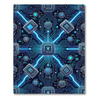 Neon Blue Circuit Board Cyber Grid Rug