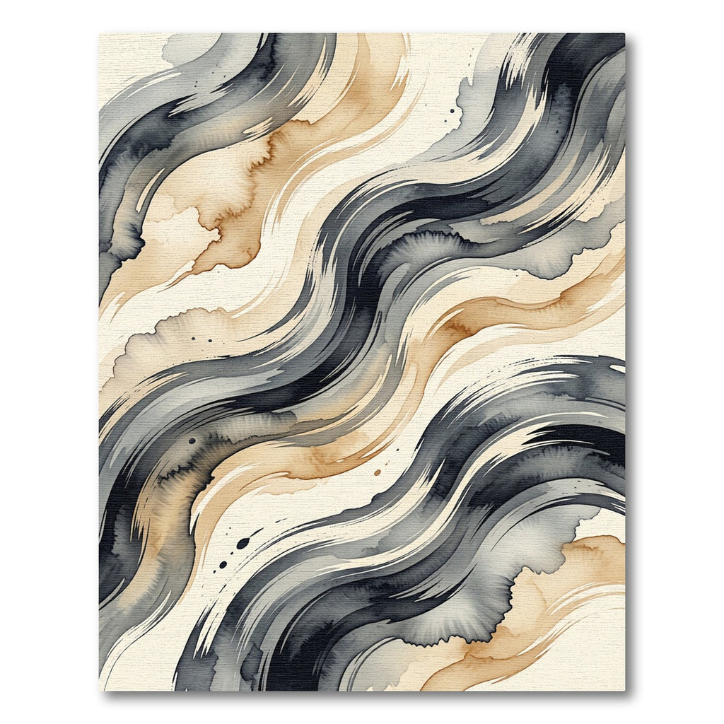 Abstract Swirling Charcoal and Sand Waves Rug