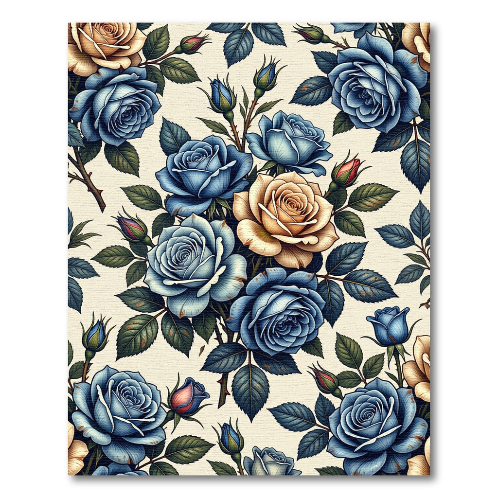 Deep Blue Sepia Rose Garland Rug