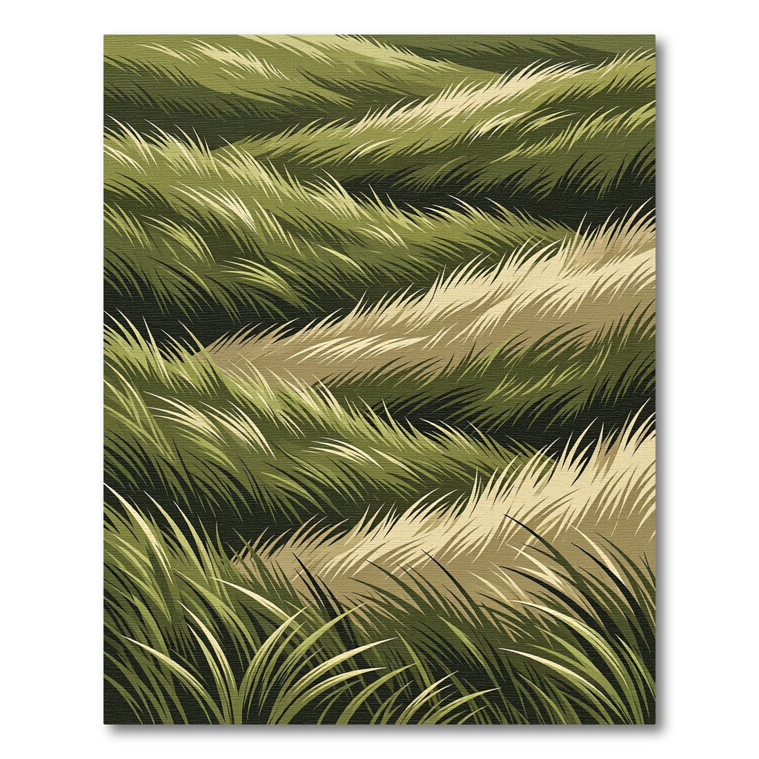 Abstract Wavy Olive Green Grass Rug