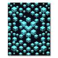 Glowing Cyan Isometric Cyber Cube Grid Rug
